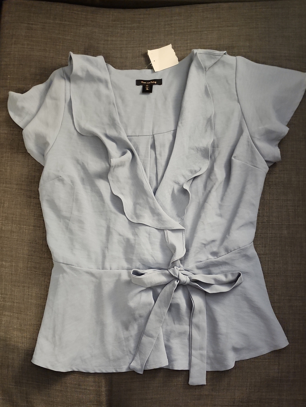Ruffled Tie-Front Blouse in Light Blue - Unknown Brand